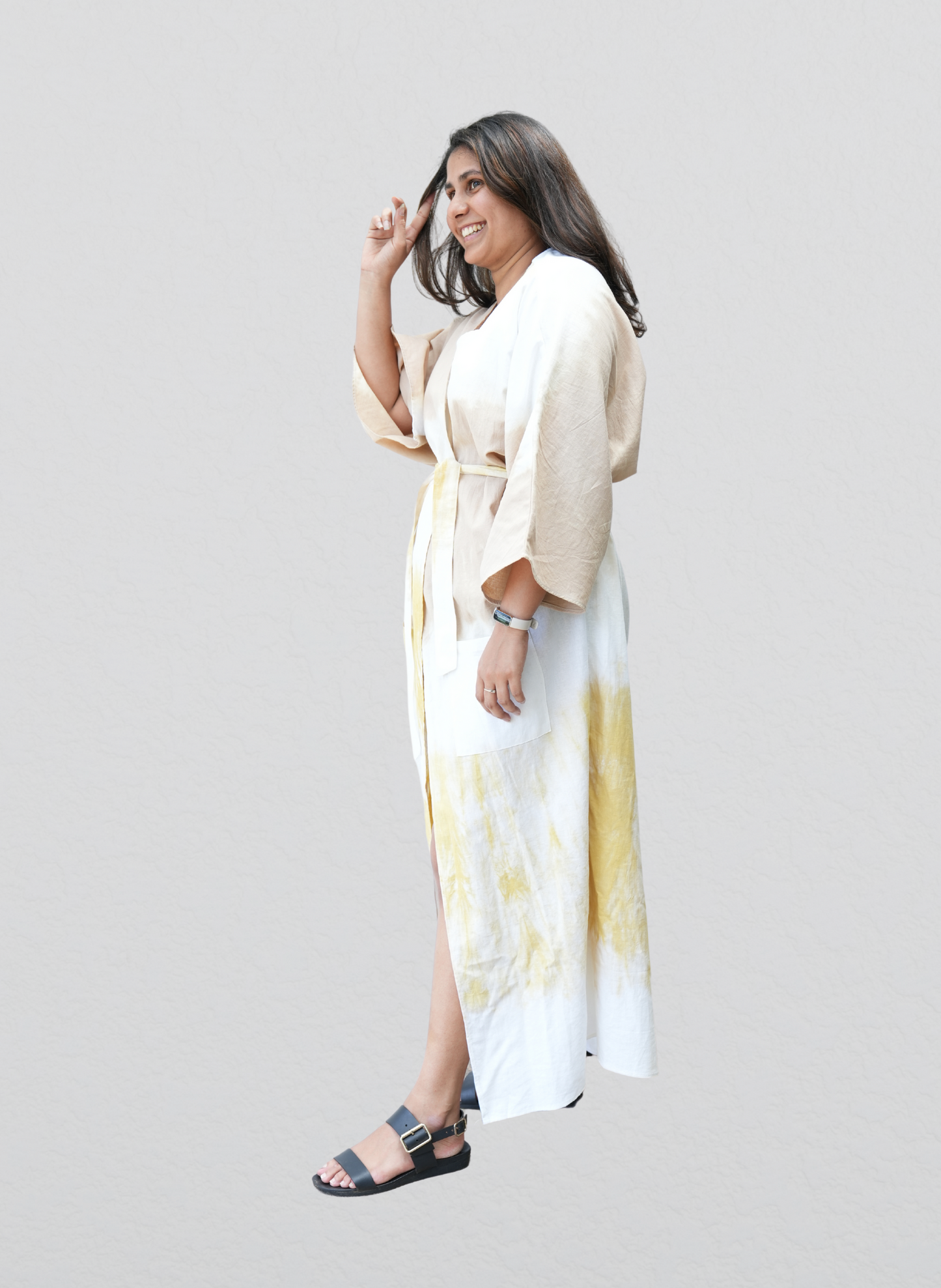Lina Dress- Yellow & Light Brown
